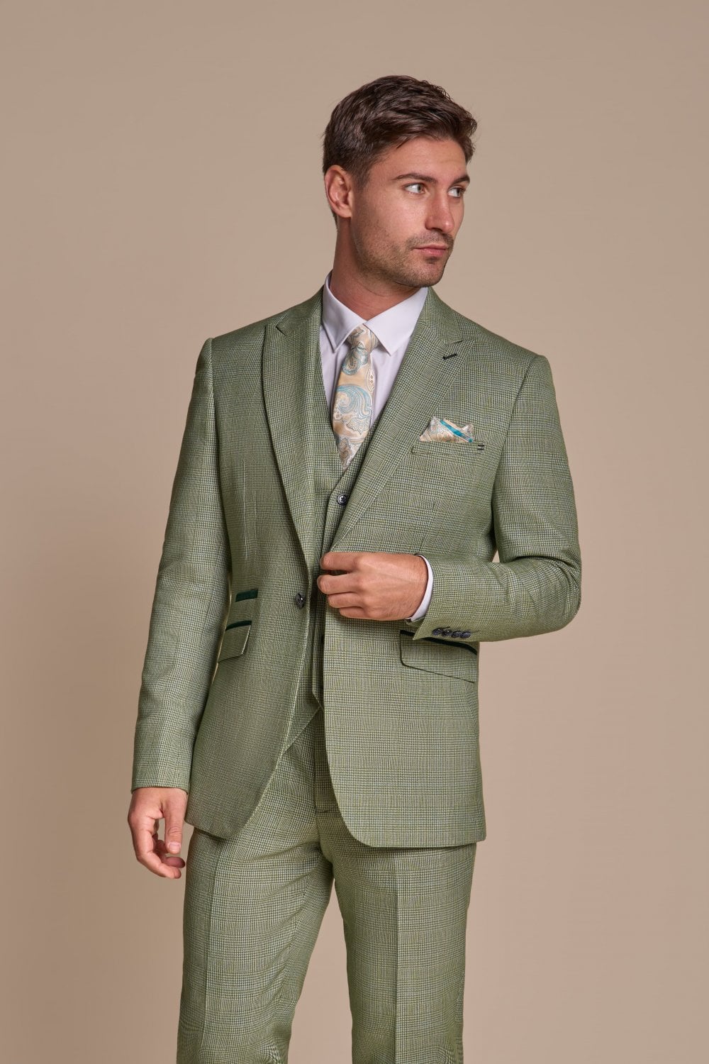 House of Cavani Caridi Olive Check Three Piece Suit - Clothing