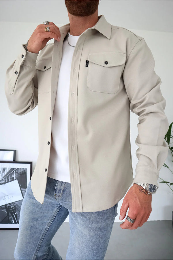 Capo Long sleeve button Overshirt - STONE