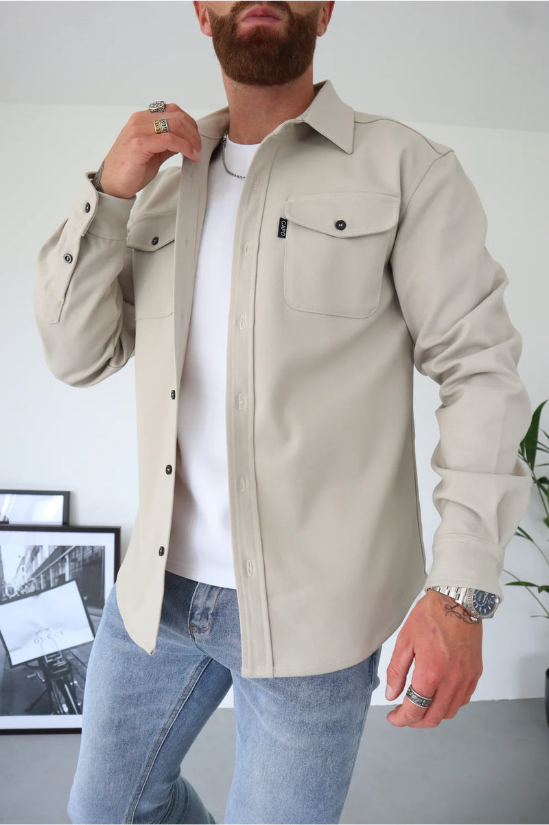 Capo Long sleeve button Overshirt - STONE