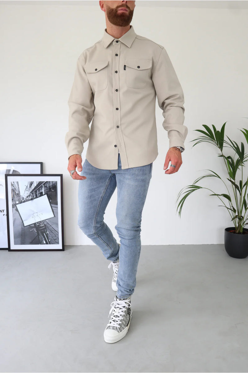 Capo Long sleeve button Overshirt - STONE