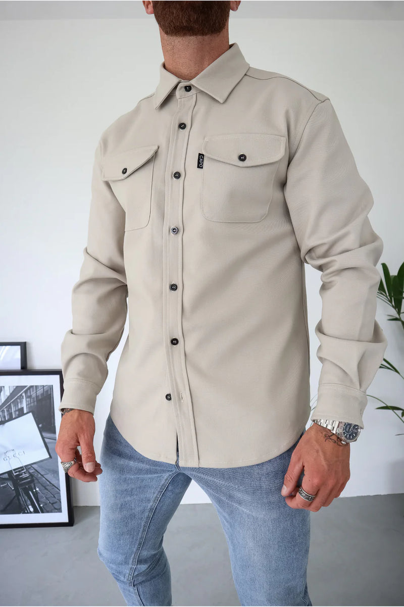 Capo Long sleeve button Overshirt - STONE