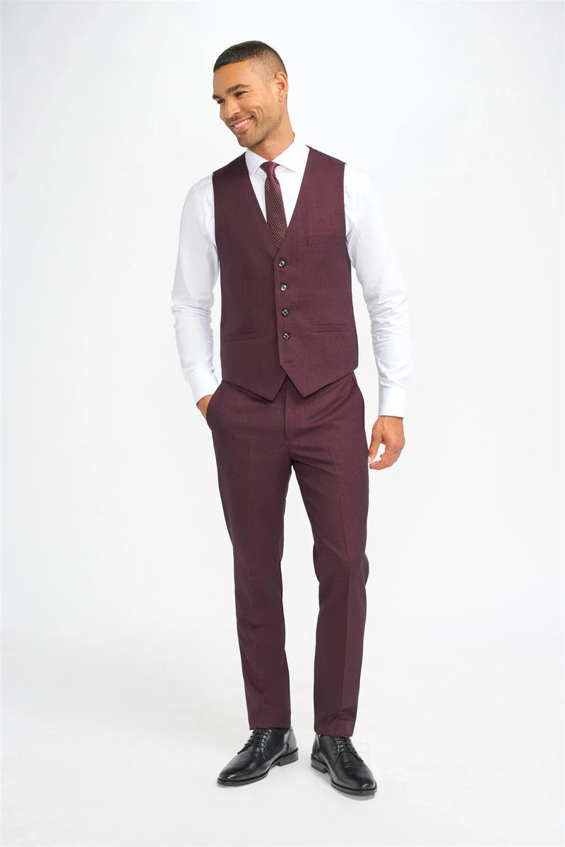 HOUSE OF CAVANI Caridi Smart Dress Suit Waistcoat - Wine