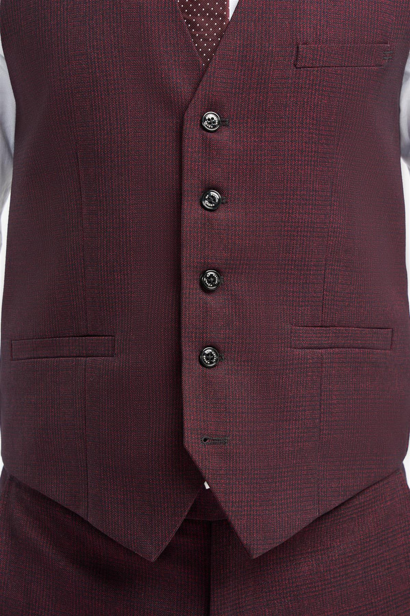 HOUSE OF CAVANI Caridi Smart Dress Suit Waistcoat - Wine