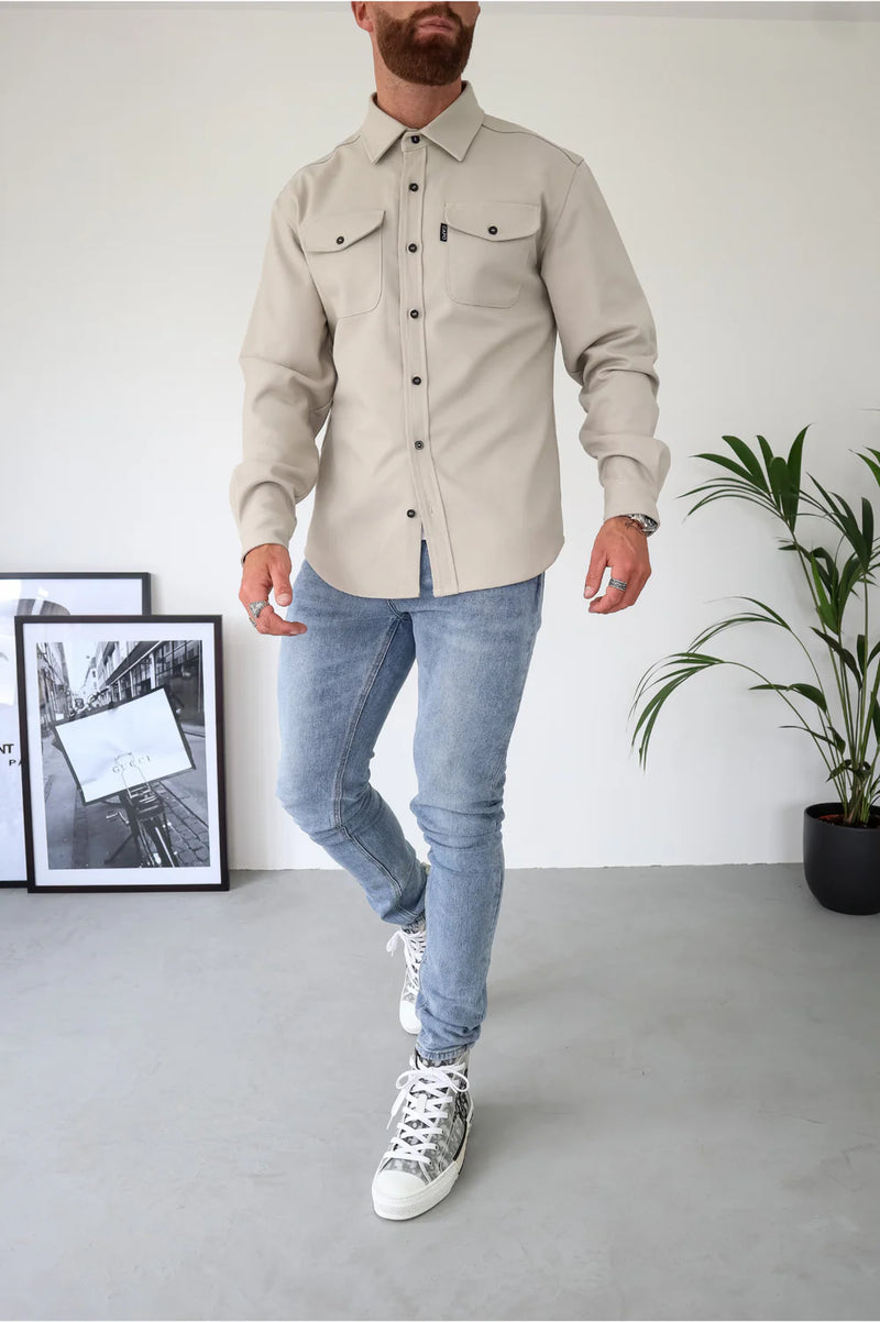 Capo Long sleeve button Overshirt - STONE