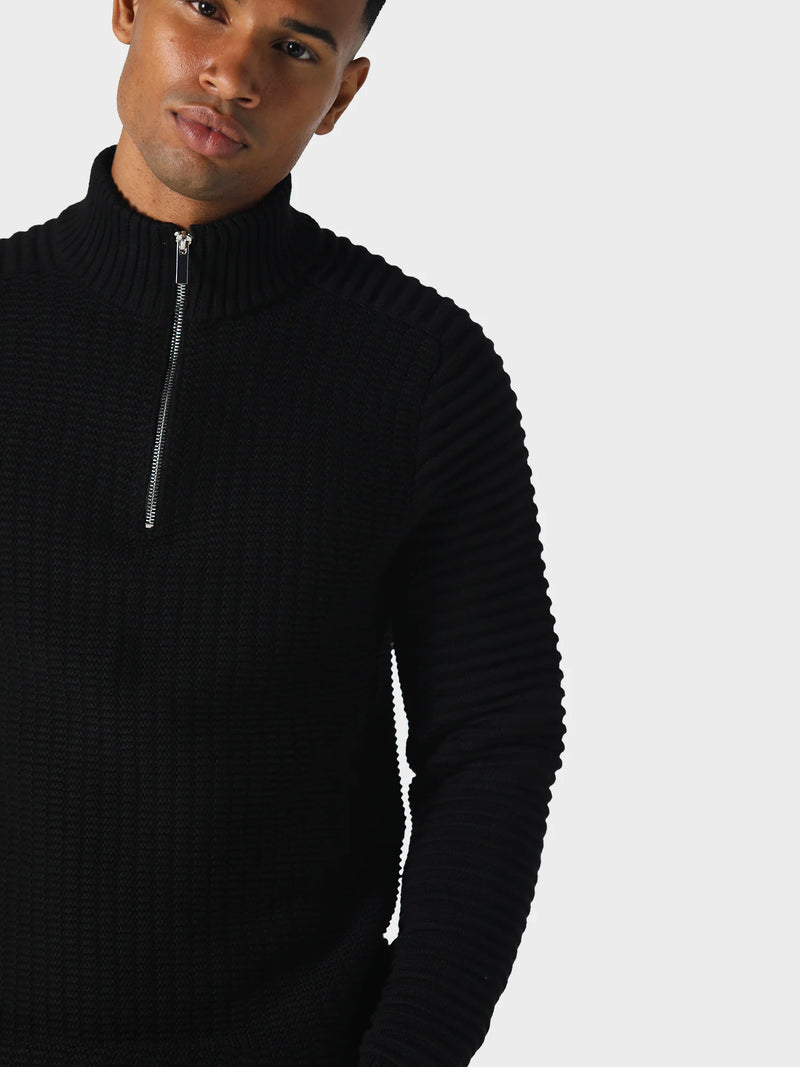 883 Police Cromer 3/4 zip funnel neck knitwear -  BLACK