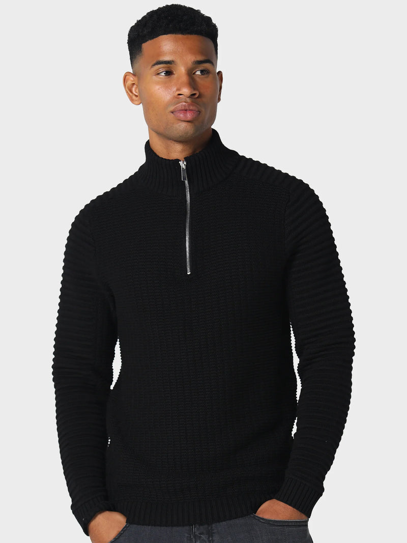 883 Police Cromer 3/4 zip funnel neck knitwear -  BLACK