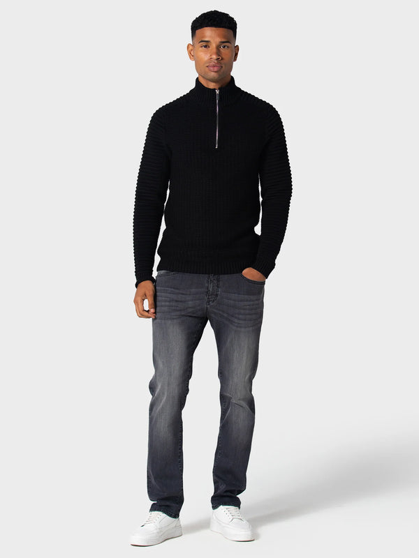 883 Police Cromer 3/4 zip funnel neck knitwear -  BLACK