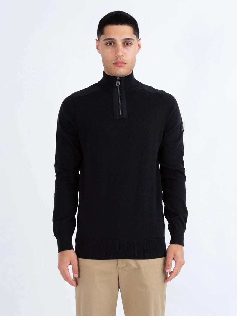 Luke HEDDON FUNNEL NECK HALF ZIP KNITTED JUMPER BLACK