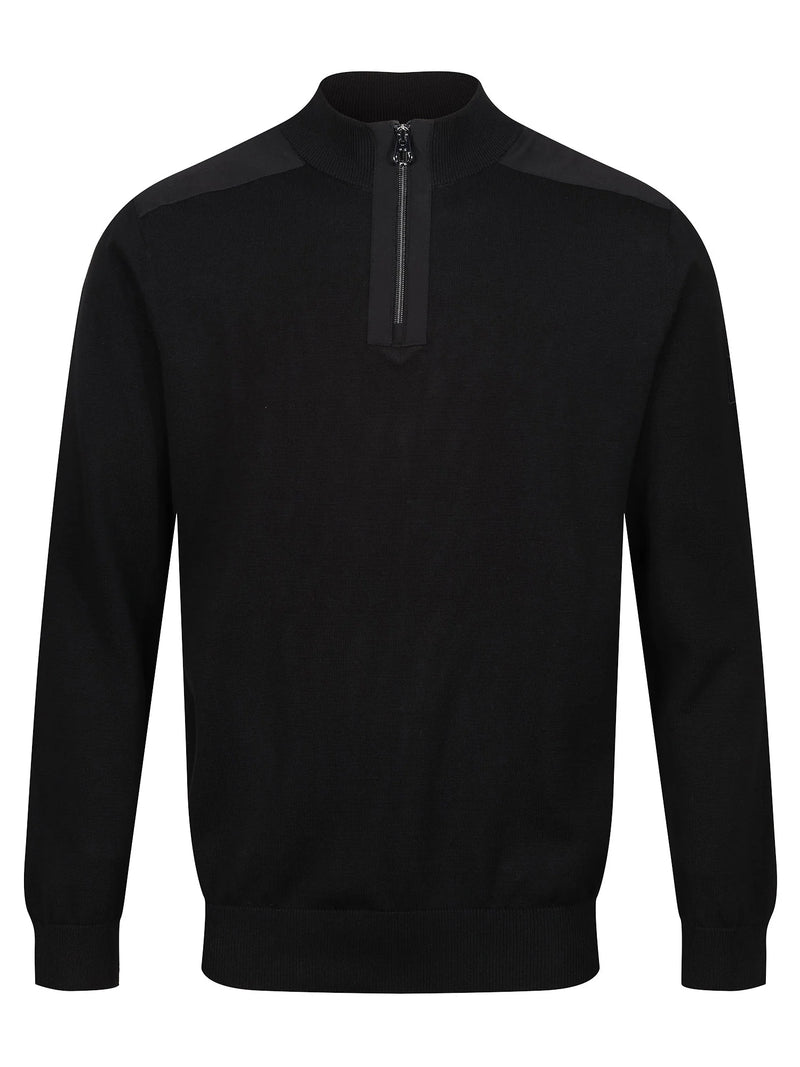 Luke HEDDON FUNNEL NECK HALF ZIP KNITTED JUMPER BLACK