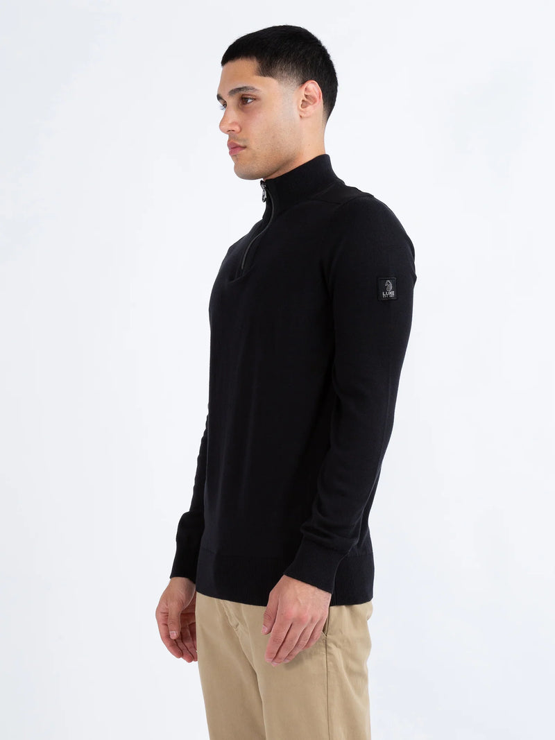 Luke HEDDON FUNNEL NECK HALF ZIP KNITTED JUMPER BLACK