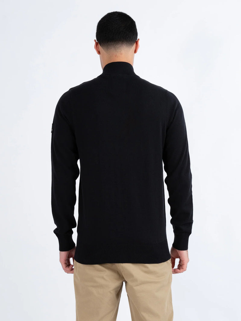 Luke HEDDON FUNNEL NECK HALF ZIP KNITTED JUMPER BLACK