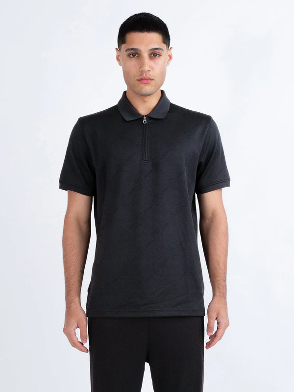 Luke Est 1977 BAUER 2 JACQUARD ZIP POLO - Black