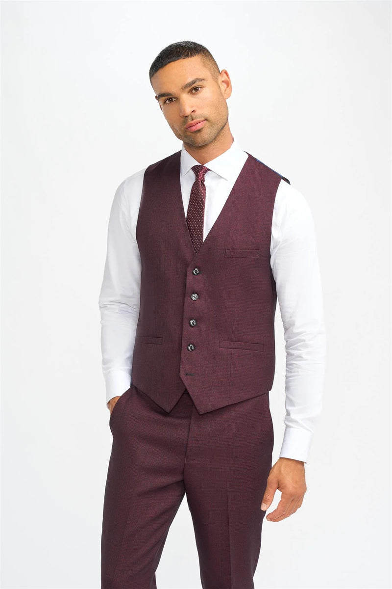 HOUSE OF CAVANI Caridi Smart Dress Suit Waistcoat - Wine