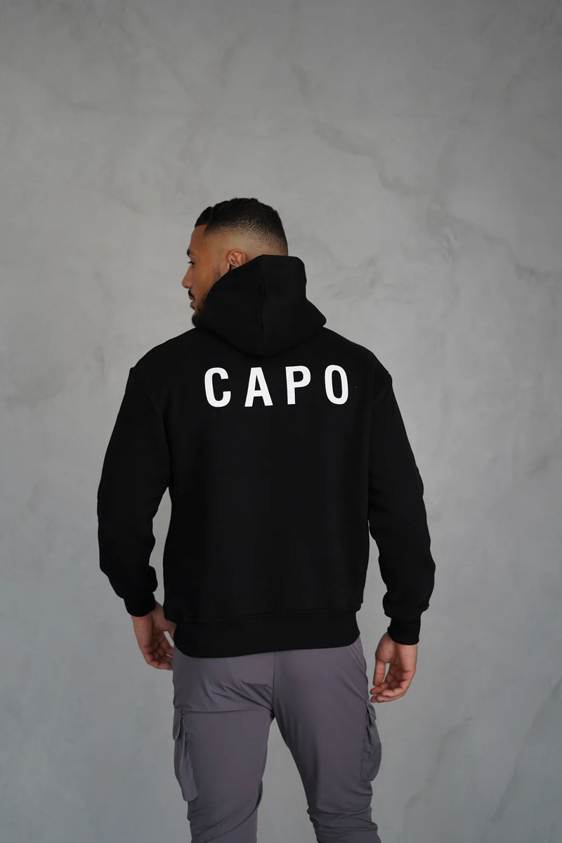 Capo small and large rear Print Fleece lining Hoodie BLACK