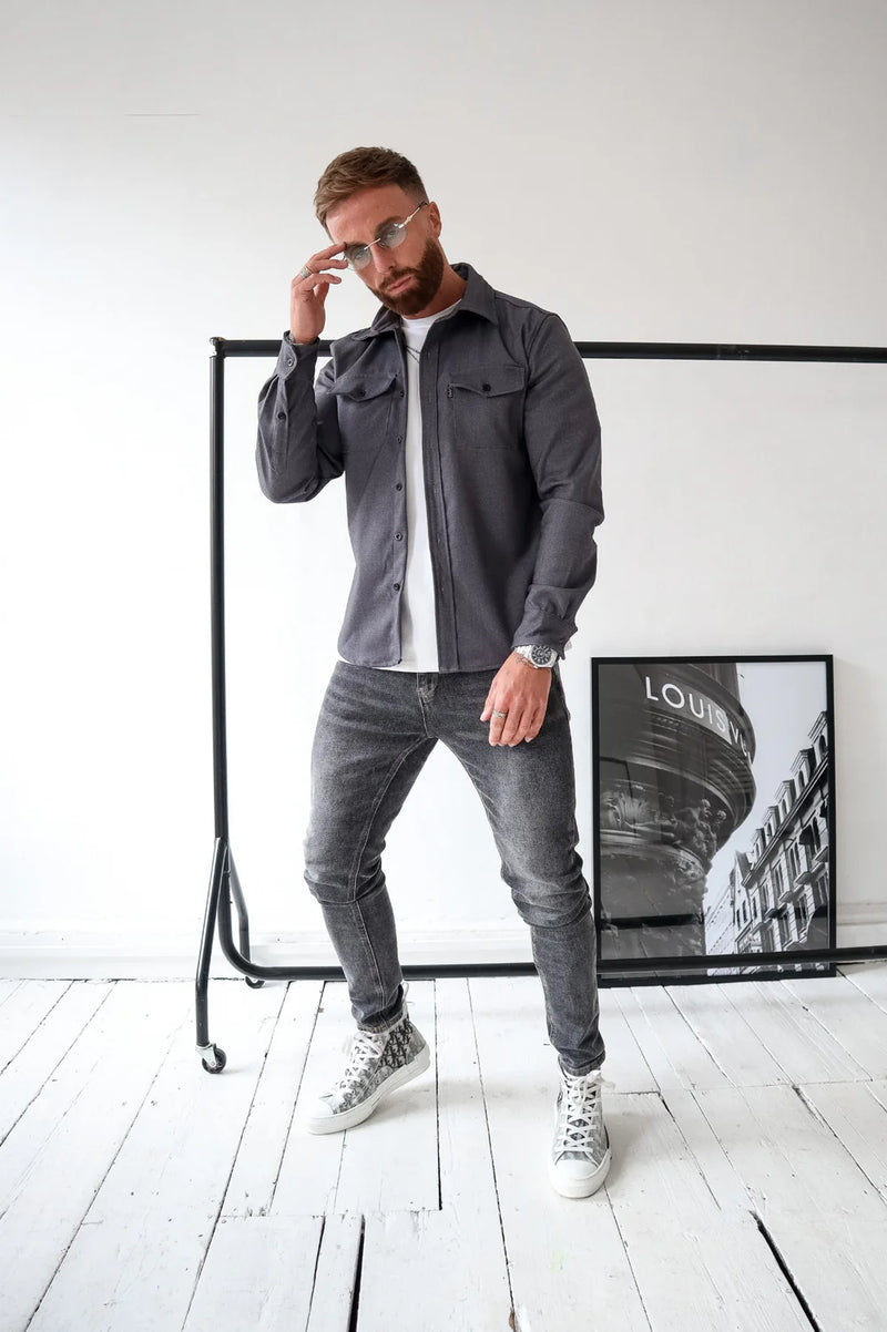 Capo Long sleeve Tailored fit Overshirt - CHARCOAL