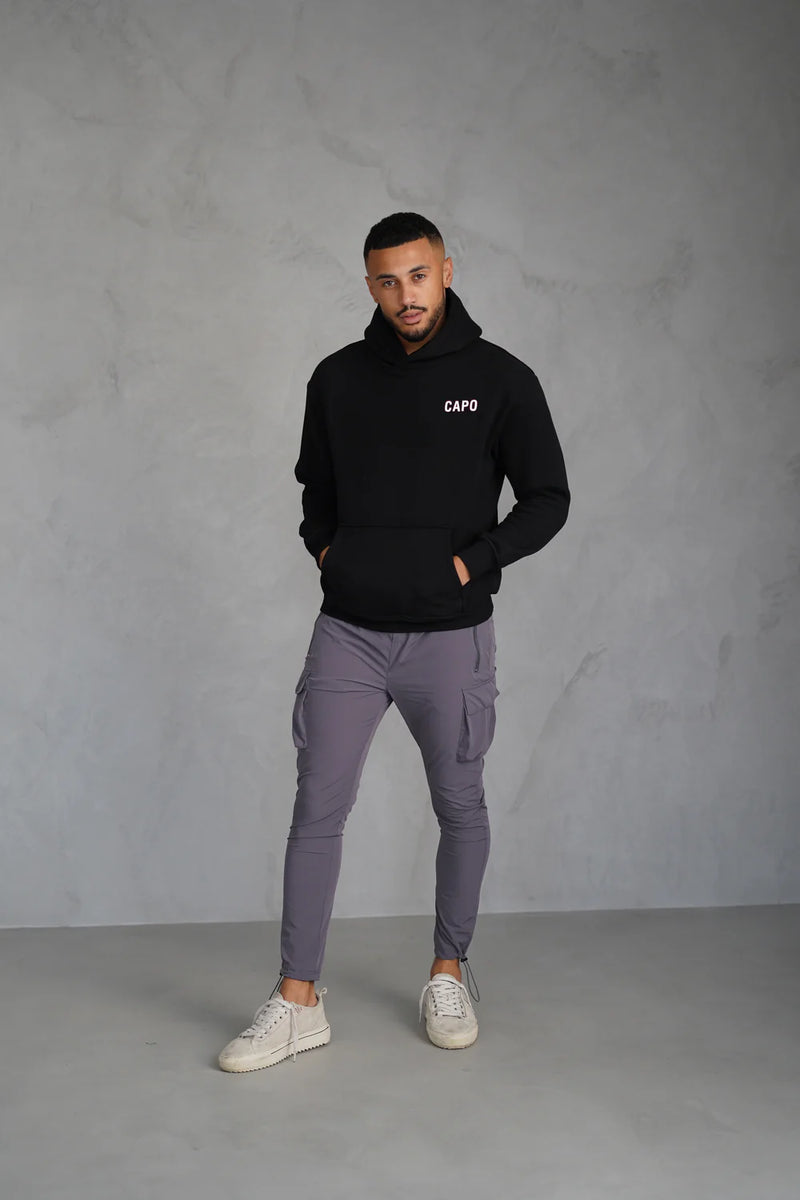 Capo small and large rear Print Fleece lining Hoodie BLACK