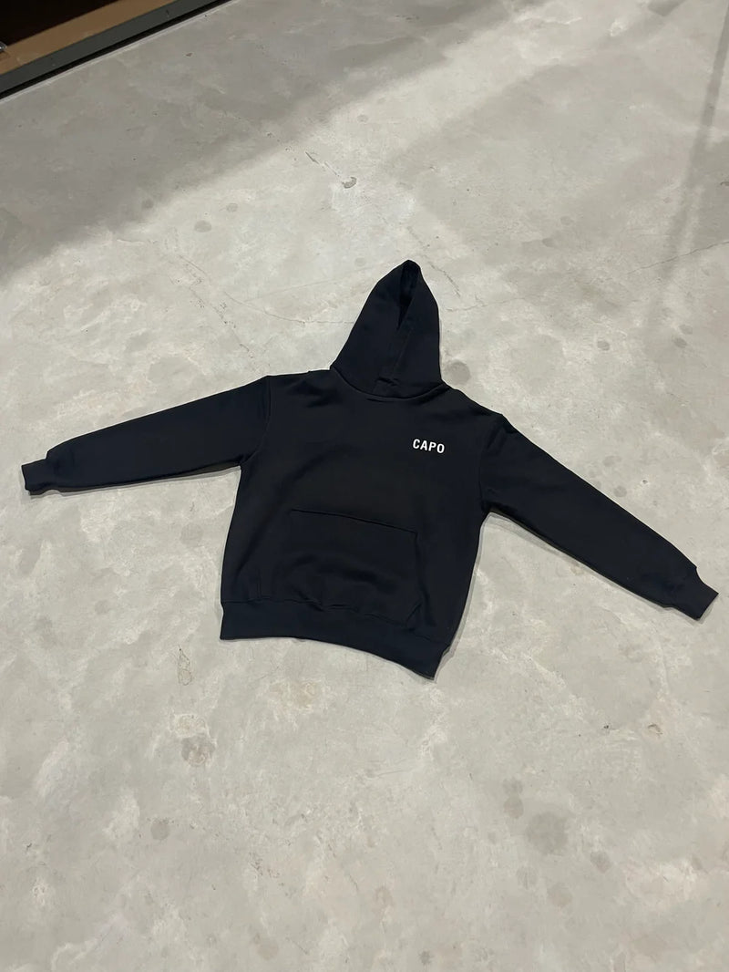 Capo small and large rear Print Fleece lining Hoodie BLACK