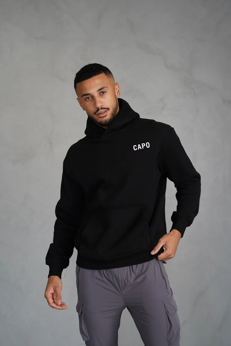 Capo small and large rear Print Fleece lining Hoodie BLACK