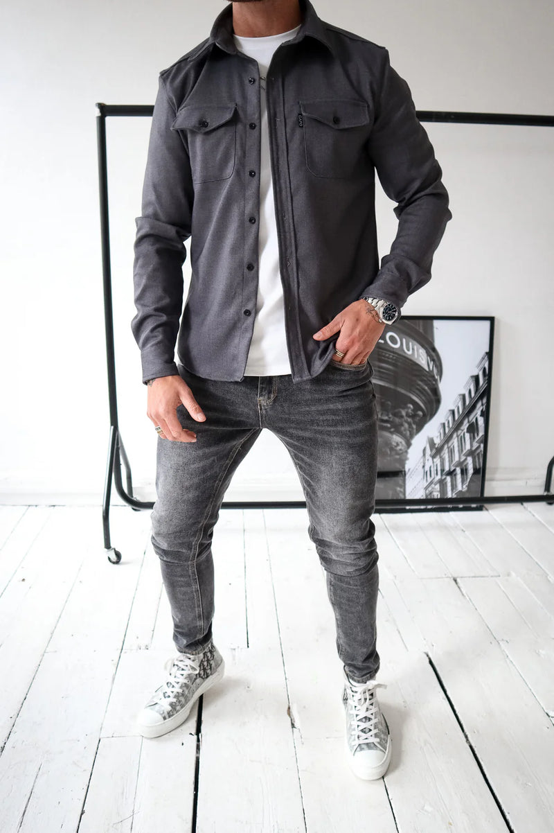 Capo Long sleeve Tailored fit Overshirt - CHARCOAL