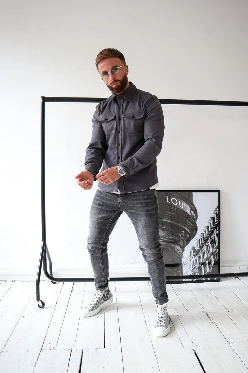 Capo Long sleeve Tailored fit Overshirt - CHARCOAL