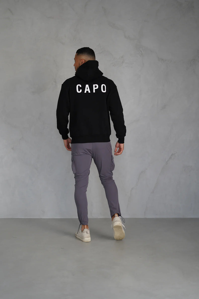 Capo small and large rear Print Fleece lining Hoodie BLACK