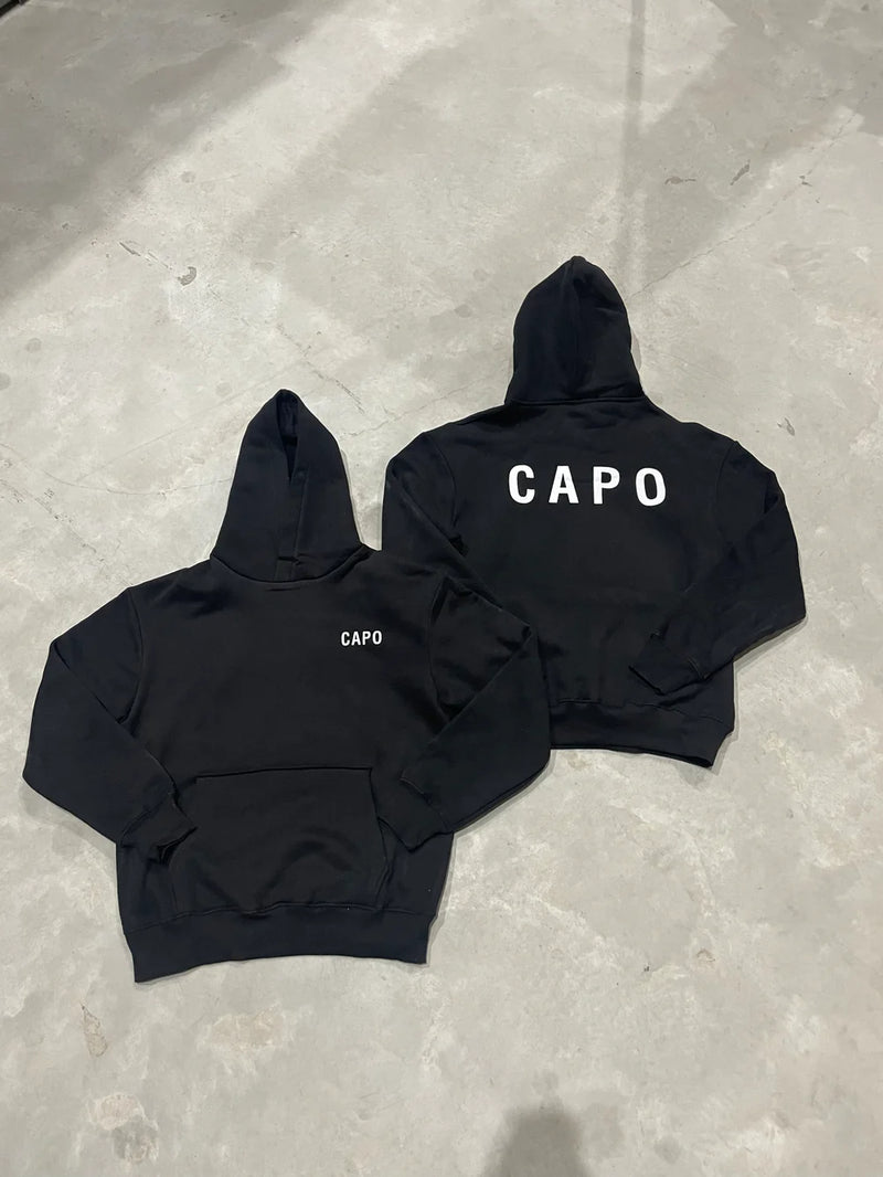 Capo small and large rear Print Fleece lining Hoodie BLACK