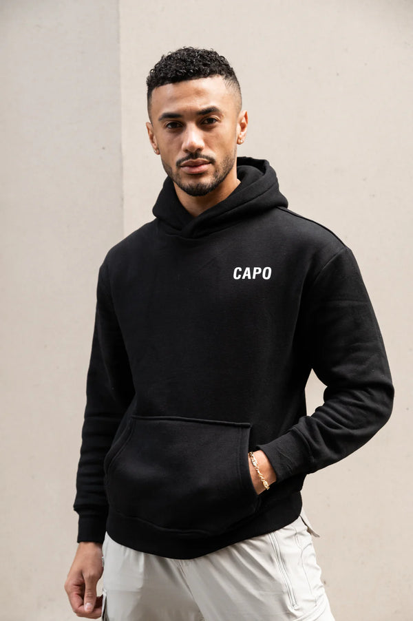 Capo small and large rear Print Fleece lining Hoodie BLACK