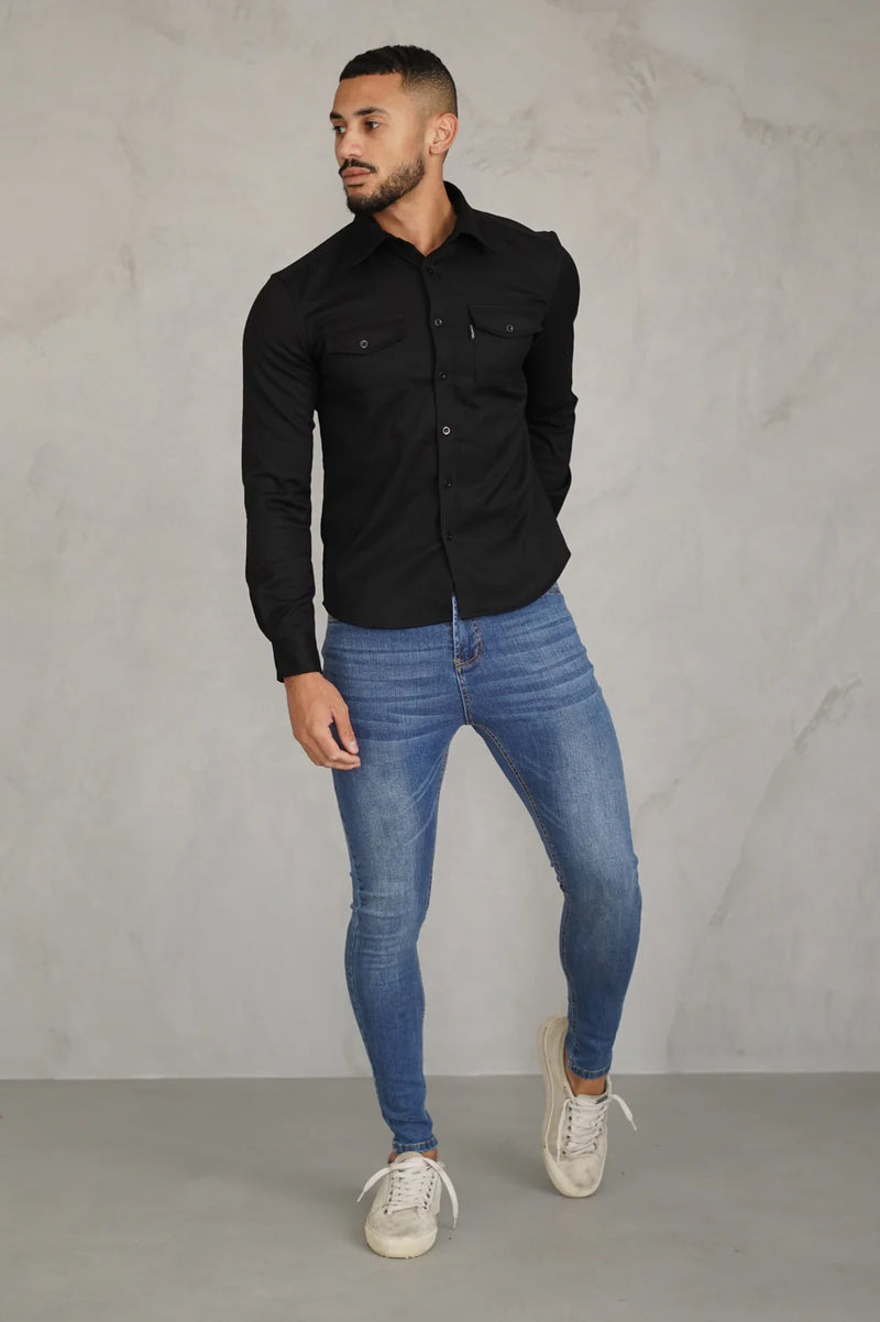 Capo Long sleeve Tailored fit Overshirt - BLACK