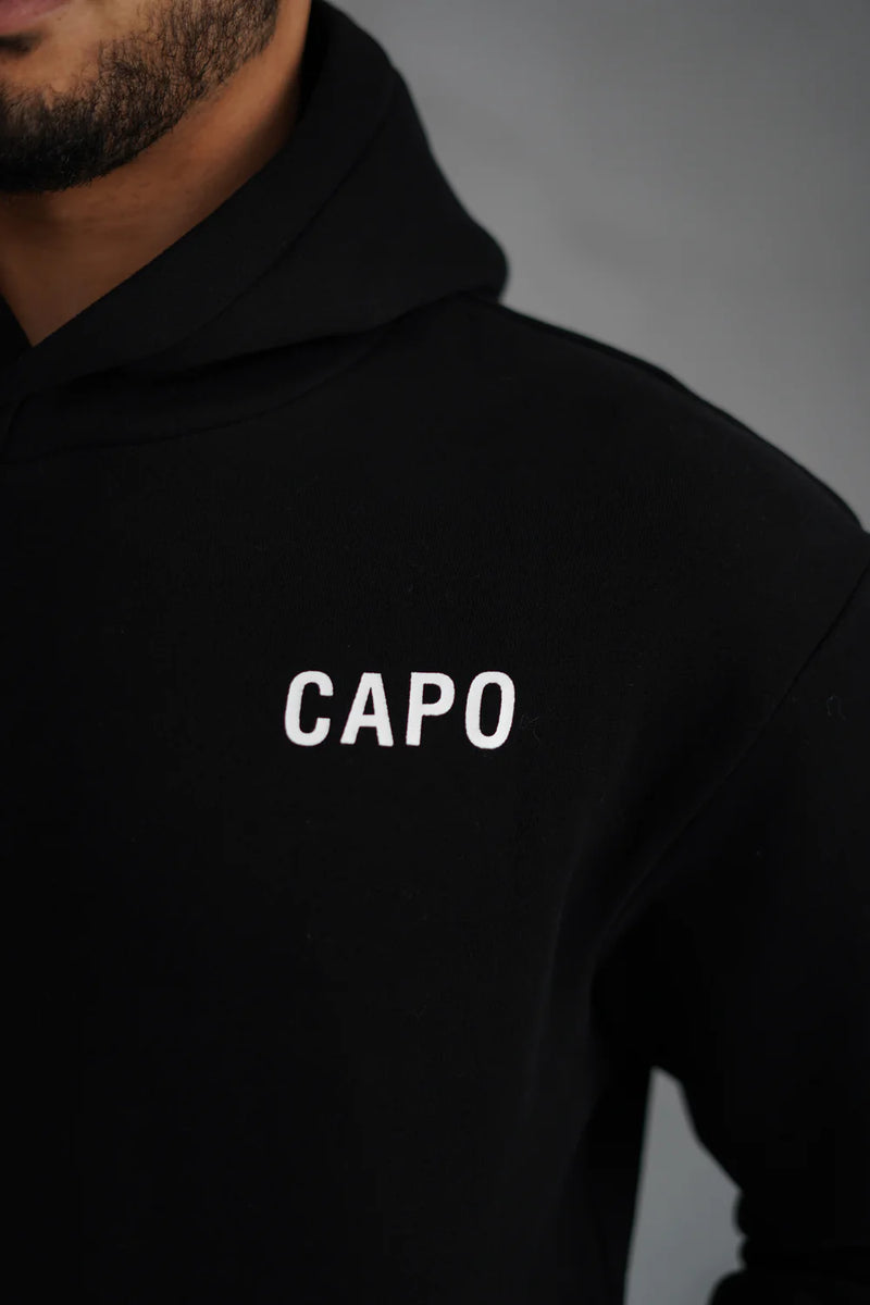 Capo small and large rear Print Fleece lining Hoodie BLACK