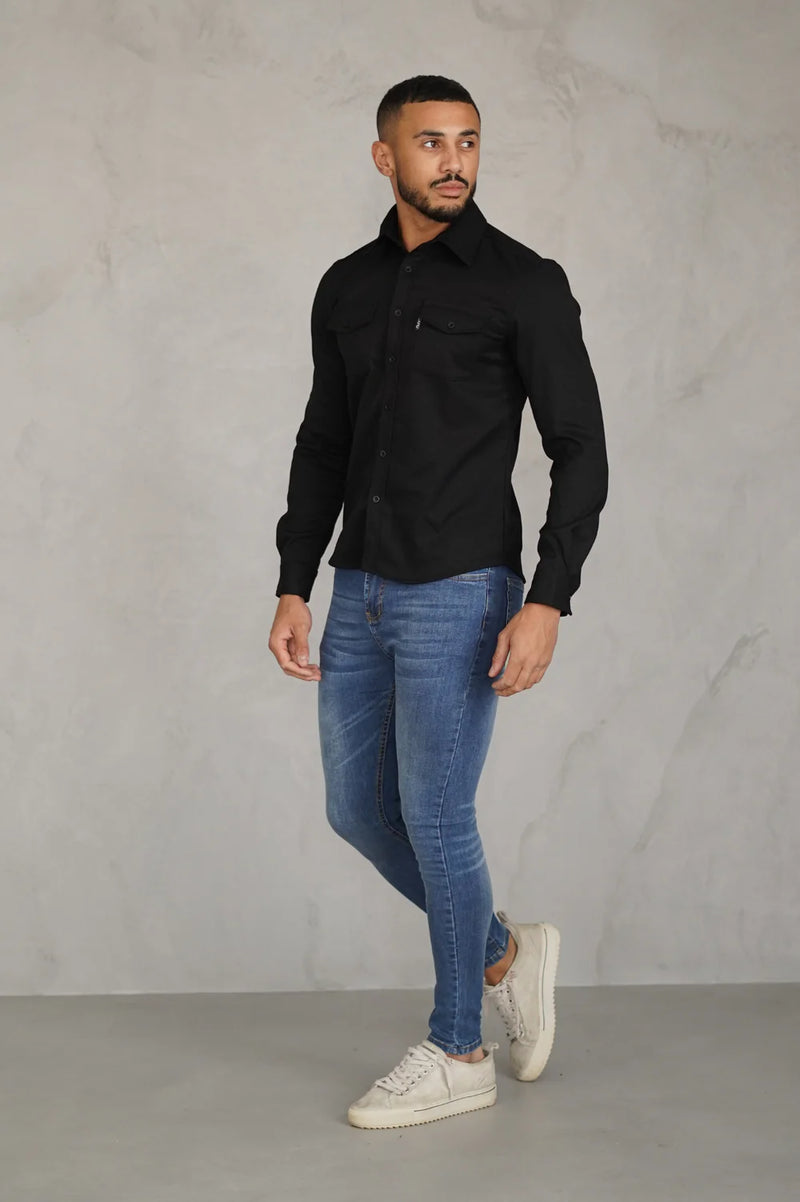 Capo Long sleeve Tailored fit Overshirt - BLACK