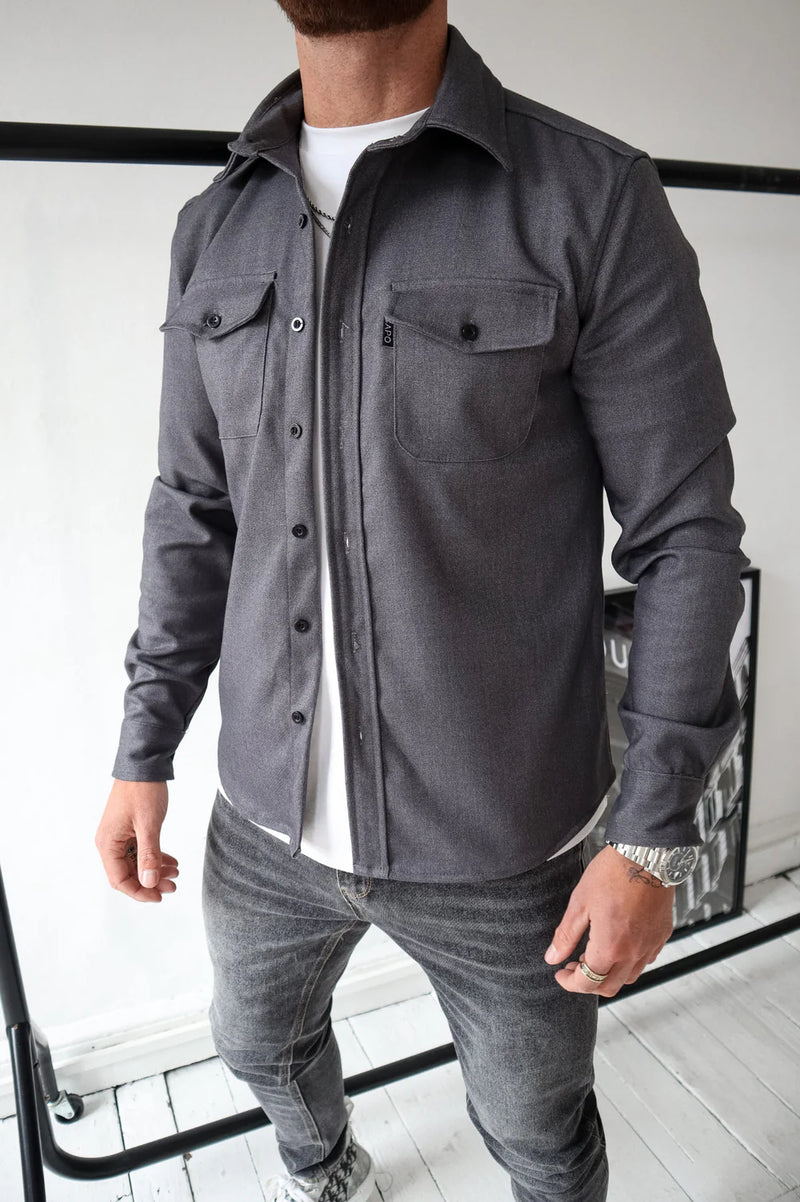 Capo Long sleeve Tailored fit Overshirt - CHARCOAL