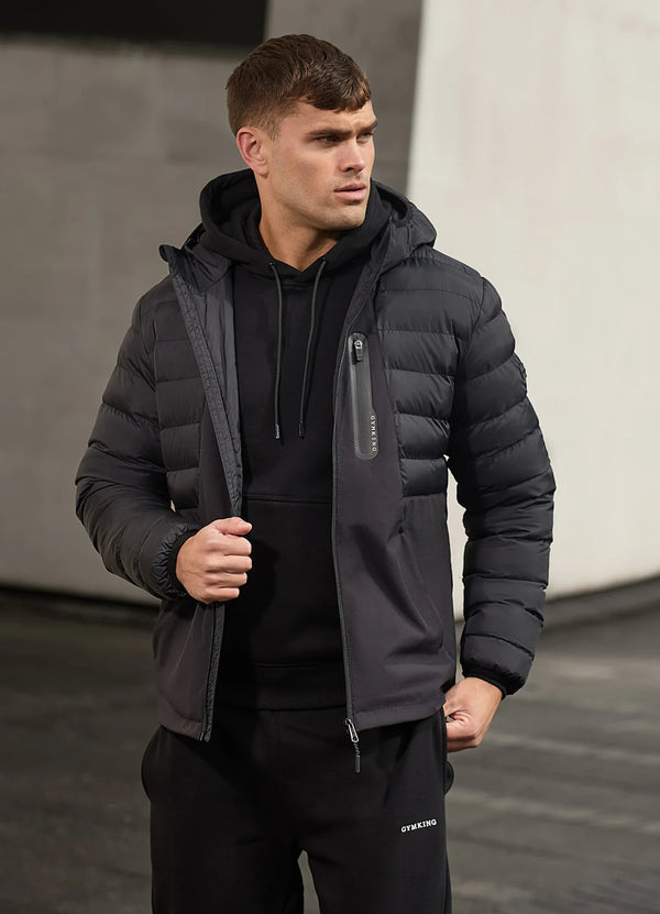 Gym King Summit Hybrird Hooded Jacket - BLACK