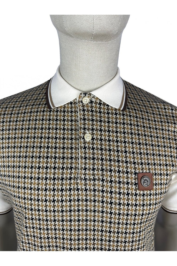 Trojan Houndstooth panel polo TR/8934 - ECRU