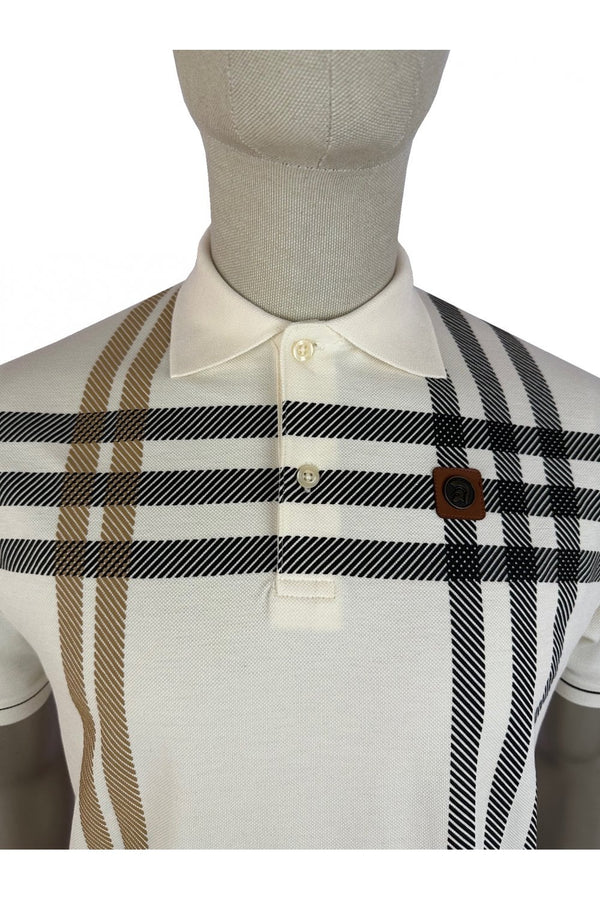 Trojan Printed check panel polo TR/8936 Ecru